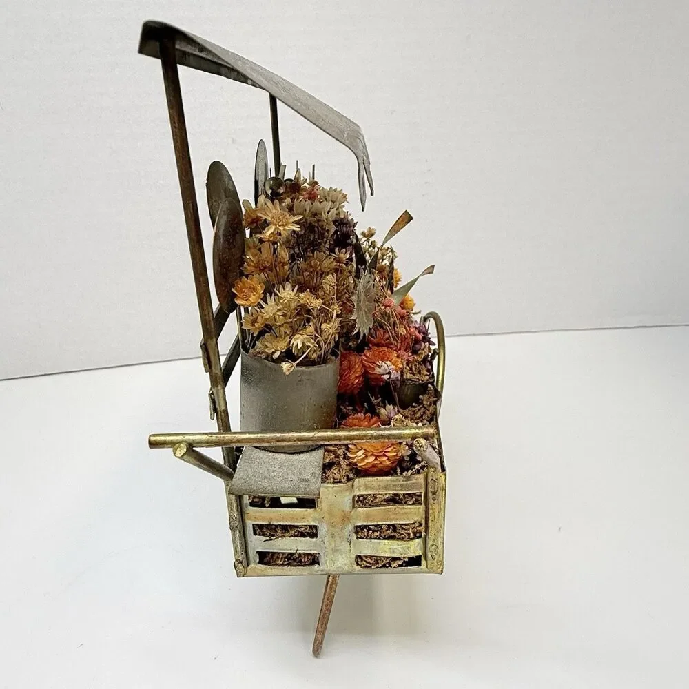 Vintage Metal Tin Dried Flower Cart 3D Decor